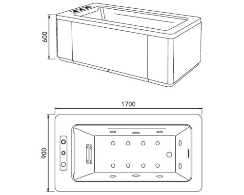 Акриловая гидромассажная ванна 170x90 см Gemy G9253 Black