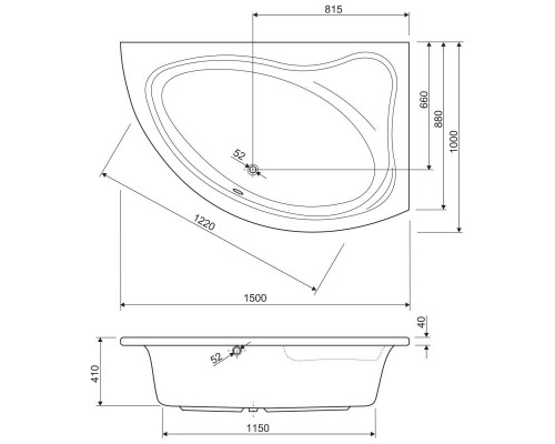 Акриловая ванна 150x100 см R Cezares Tebe TEBE-150-100-41-R