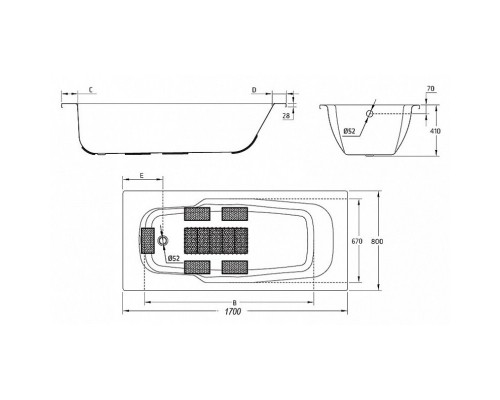 Стальная ванна 170x80 см BLB Atlantica HG B70J