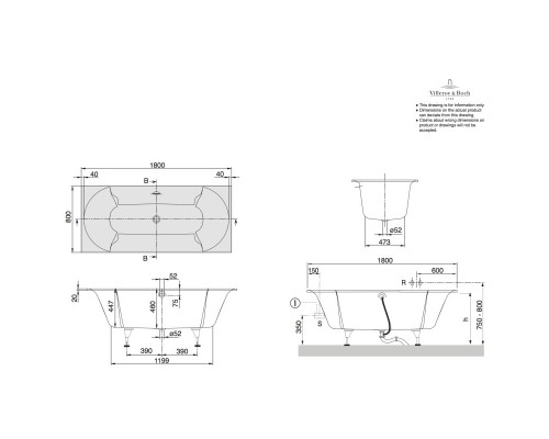 Квариловая ванна 180x80 см альпийский белый Villeroy & Boch Pavia UBQ180PAV2V-01