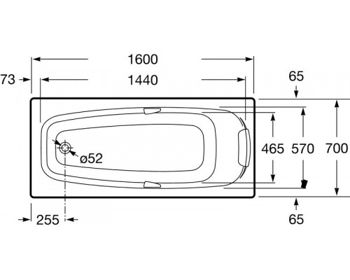 Акриловая ванна 160x70 см с отверстиями для ручек Roca Sureste ZRU9302787