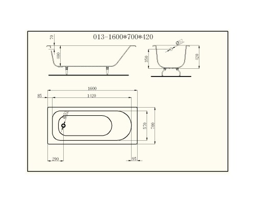 Чугунная ванна 160x70 см без ручек Castalia I0000002