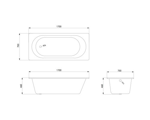 Чугунная ванна 170x75 см с ручками Timo Standard 3V I0000010