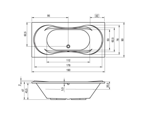 Акриловая ванна 190x90 см Riho Supreme B014001005