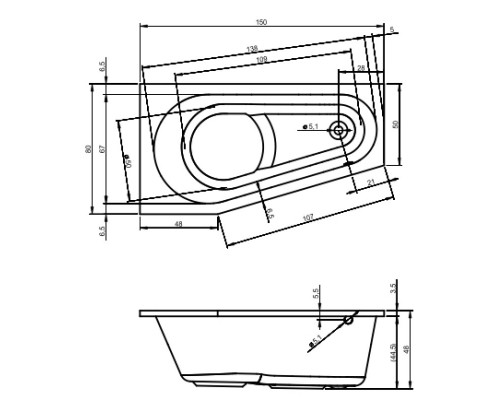 Акриловая ванна 150x80 см Riho Delta R B066001005