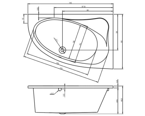 Акриловая ванна 140x90 см Riho Lyra L B020001005