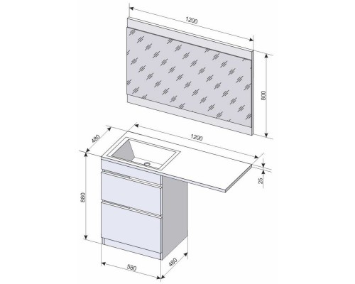 Тумба с раковиной белый глянец 120 см Style Line Даллас СС-00000388 + СС-00000367