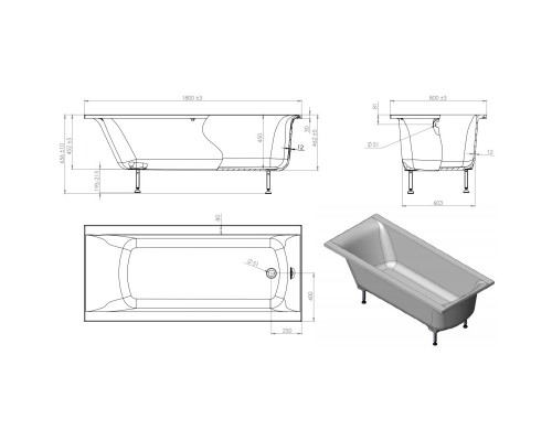 Ванна из литого мрамора 180x80 см Astra-Form Нью-Форм 01010008 Ванна из литого мрамора 180x80 см Astra-Form Нью-Форм 01010008