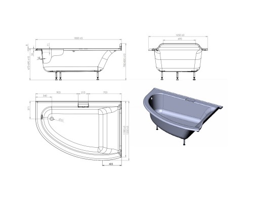 Ванна из литого мрамора 182x125 см R Astra-Form Анастасия 01010024