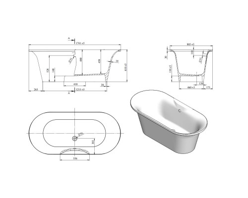 Ванна из литого мрамора 174x80 см Astra-Form Монако 01010030 Ванна из литого мрамора 174x80 см Astra-Form Монако 01010030
