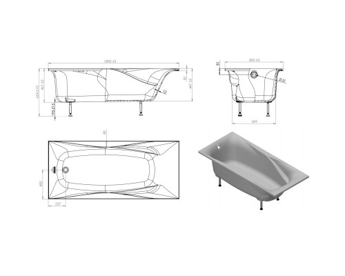 Ванна из литого мрамора 180x80 см Astra-Form Вега Люкс 01010001