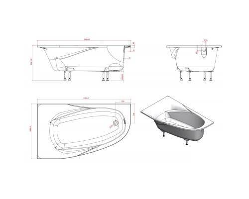 Ванна из литого мрамора 170x100 см L Astra-Form Селена 01010039