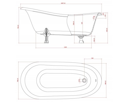 Ванна из литого мрамора белые ноги 170x79 см Astra-Form Роксбург 01010032