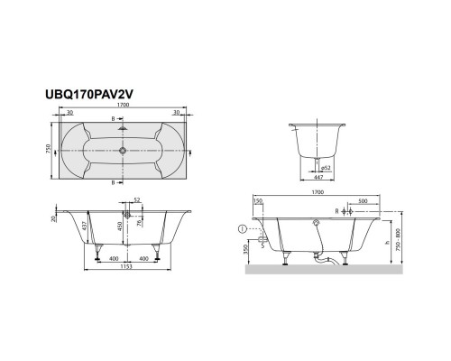 Квариловая ванна 170x75 см альпийский белый Villeroy & Boch Pavia UBQ170PAV2V-01