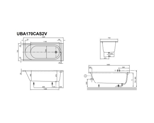 Акриловая ванна 169,5x75 см альпийский белый Villeroy & Boch O.Novo UBA170CAS2V-01+U99740000