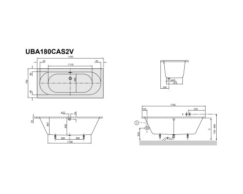 Акриловая ванна 179,5x79,5 см альпийский белый Villeroy & Boch O.Novo UBA180CAS2V-01+U99740000