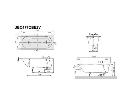 Квариловая ванна 170x70 см альпийский белый Villeroy & Boch Oberon UBQ177OBE2V-01