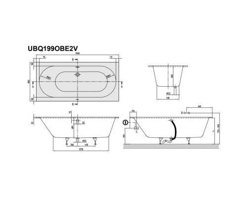 Квариловая ванна 190x90 см альпийский белый Villeroy & Boch Oberon UBQ199OBE2V-01