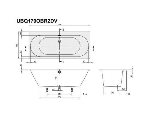 Квариловая ванна 170x75 см альпийский белый Villeroy & Boch Oberon 2.0 UBQ170OBR2DV-01