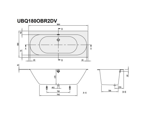 Квариловая ванна 180x80 см альпийский белый Villeroy & Boch Oberon 2.0 UBQ180OBR2DV-01