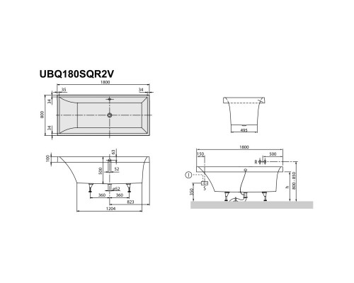 Квариловая ванна 180x80 см альпийский белый Villeroy & Boch Squaro UBQ180SQR2V-01