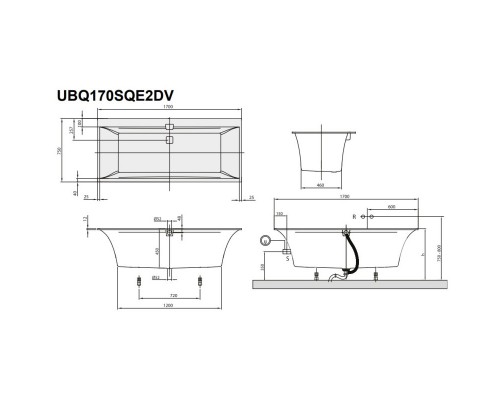 Квариловая ванна 170x75 см альпийский белый Villeroy & Boch Squaro Edge 12 UBQ170SQE2DV-01