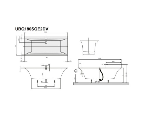 Квариловая ванна 180x80 см альпийский белый Villeroy & Boch Squaro Edge 12 UBQ180SQE2DV-01