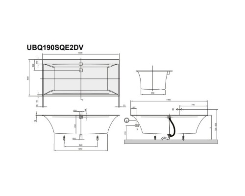 Квариловая ванна 190x90 см альпийский белый Villeroy & Boch Squaro Edge 12 UBQ190SQE2DV-01