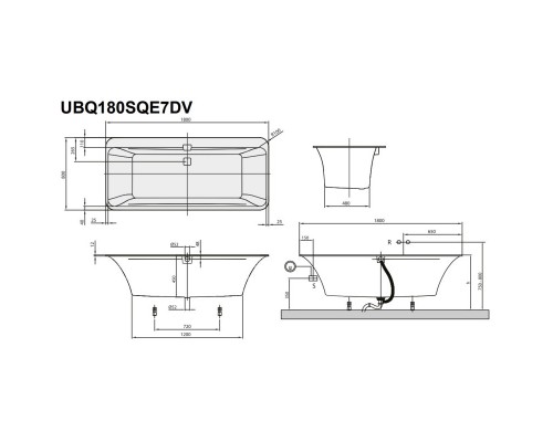 Квариловая ванна 180x80 см альпийский белый Villeroy & Boch Squaro Edge 12 UBQ180SQE7DV-01