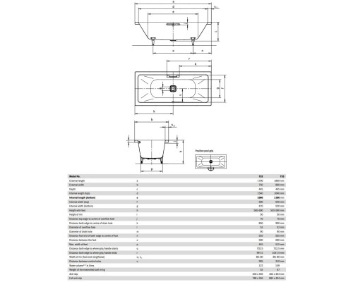 Стальная ванна 180x80 см Kaldewei Conoduo 733 с покрытием Easy-Clean