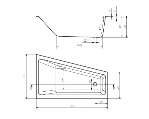 Акриловая ванна 160x100 см R Cersanit Crea WA-CREA*160-R