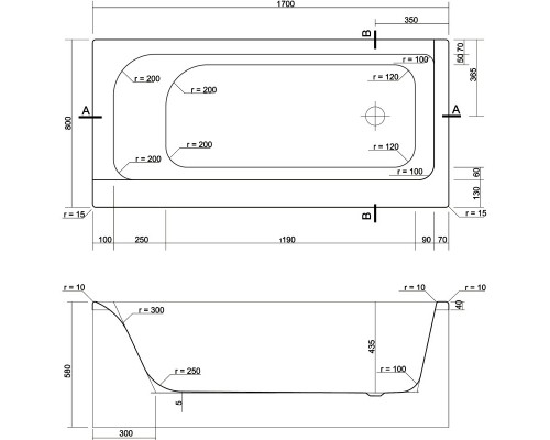 Акриловая ванна 170x80 см L Cersanit Smart WP-SMART*170-L