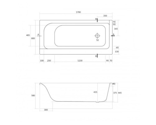 Акриловая ванна 170x80 см R Cersanit Smart WP-SMART*170-R