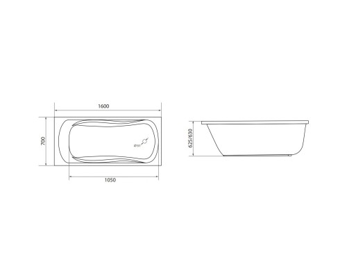 Акриловая ванна 160x70 см 1Marka Classic 01кл1670 А