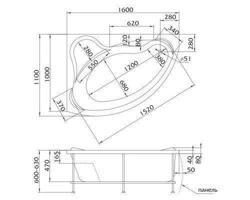 Акриловая ванна 160x110 см R 1Marka Catania 01кт1610п