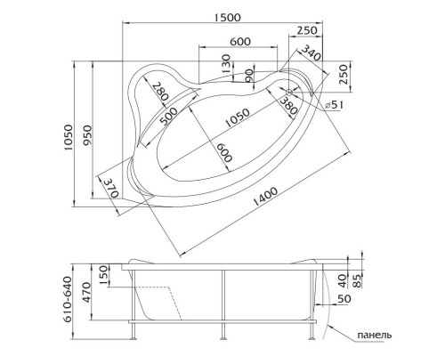 Акриловая ванна 150x105 см R 1Marka Catania 01кт1510п