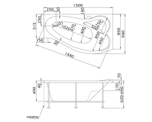 Акриловая ванна 150x94 см L Marka One Gracia 01гр1590л