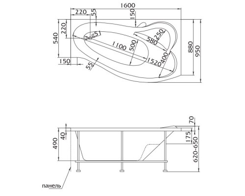 Акриловая ванна 160x95 см L Marka One Gracia 01гр1695л