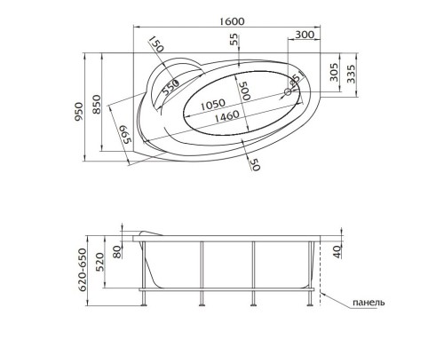 Акриловая ванна 160x95 см L Marka One Julianna 01дж1695л