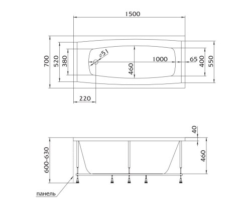 Акриловая ванна 150x70 см Marka One Viola 01ви1570