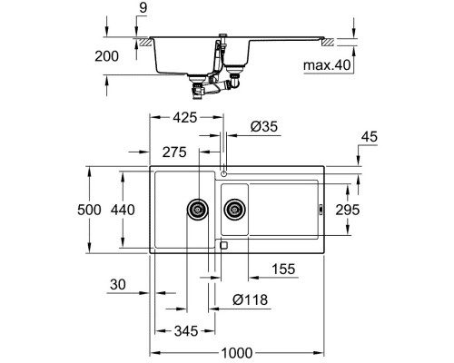 Кухонная мойка Grohe K500 серый 31646AT0