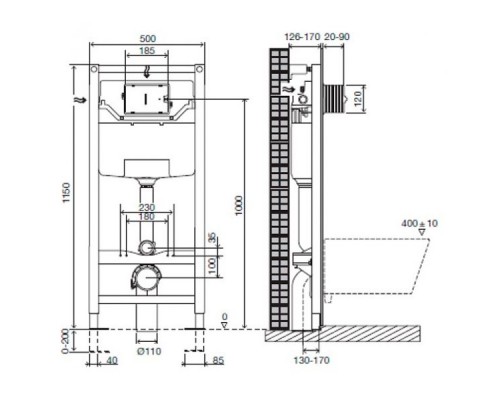 Комплект подвесной унитаз OWL 1975 Vind OWLT190302 + система инсталляции Jacob Delafon E5504-NF + E4316-00