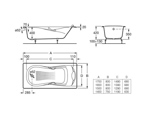 Чугунная ванна 160x80 см с противоскользящим покрытием Roca Haiti 2330G000R