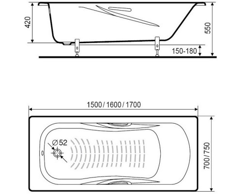 Стальная ванна 160x75 см Roca Princess 2203E0000