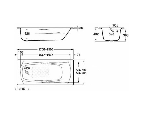 Ванна стальная с отверстиями под ручки 180x80 см Roca Swing 2200E0000