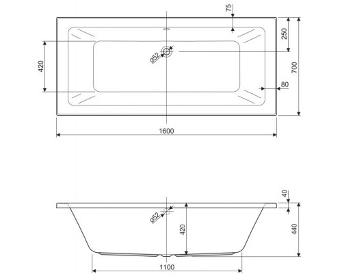 Акриловая ванна 160x70 см Cezares Plane mini PLANE MINI-160-70-42-W37