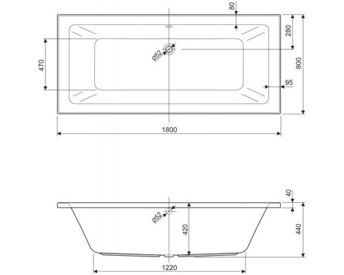 Акриловая ванна 180x80 см Cezares Plane mini PLANE MINI-180-80-42-W37