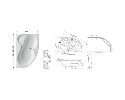 Асимметричная акриловая ванна Rosa II PU Plus 160 x 105 P Ravak CL210P0000