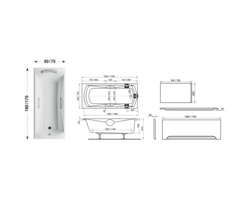 Акриловая ванна Sonata PU Plus 180x80 Ravak CW010P0000