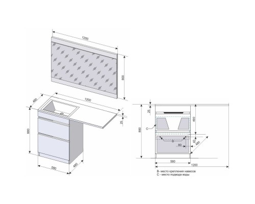 Тумба с раковиной белый глянец 120 см Style Line Даллас СС-00000388 + СС-00000394